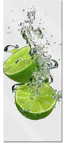 Pixxprint Glasbild Panorama, Wandbild aus Echtglas, Leckere grüne Limetten im Wasser, 120x50 cm, inkl. Aufhängung und Abstandshalter
