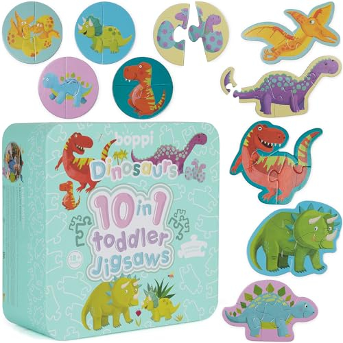 10 Puzzles in 1 Premium Progressive Jigsaw Puzzles for Toddlers 18 Months Plus With Gift Box - Dinosaur Toddler Puzzles/Child Development Toys - Dinosaur Puzzle by boppi - 100% Recycled Card