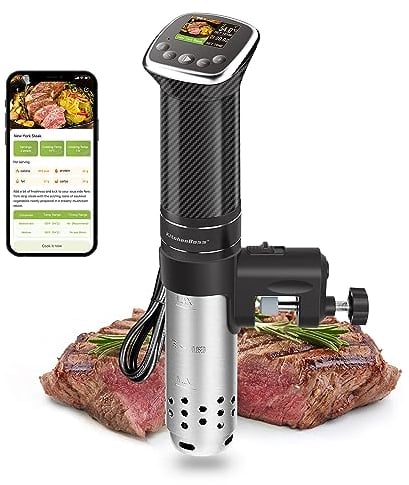 KitchenBoss Thermoplongeur Cuisson Sous Vide: Wifi Thermo Plongeur 1100W APP Contrôle Cuiseur Sous Vide Cooker pour un Contrôle Précis de la Température LCD Display