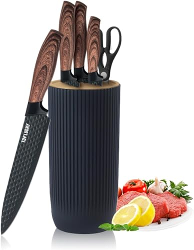 Wekity Küchenmesser Set, 6-teiliges Khaki Scharfes Messerset für die Küche, Antihaft rutschfestes Edelstahl Kochmesserset mit Universal Messerblock geeignet für Zuhause Restaurant (Schwarz)…
