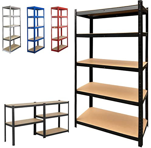Garage Shelving Units - Metal Storage Shelve 5 Tier Black Adjustable Shelving Shelf Racking Unit Storage Rack, 875KG Capacity, Metal Shelves Boltless Rack for Workshop, Shed, Office, 180 x 90 x 40cm