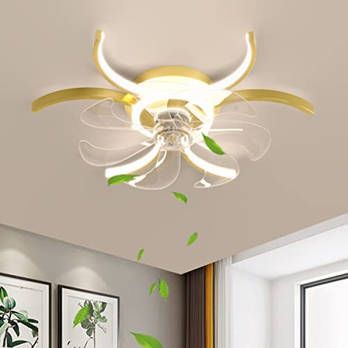 FLOWFX Silent Ceiling Fans with Lights and Remote 6 Speed Timer Reversible Winter and Summer Mode Dc Ceiling Fans with Lamps Dimmable Led Black/White Ceiling Fans Bedroom,Gold lofty ambition