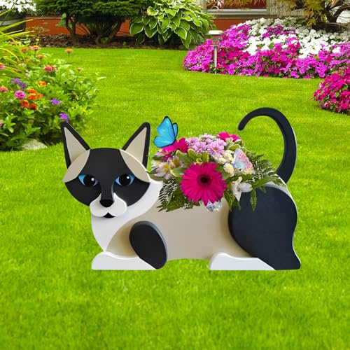 strolfay Pot de fleurs en forme de chat siamois, joli pot de fleurs pour chien, cadeau d'anniversaire pour femme, bureau, décoration intérieure (31,8 x 14,2 x 19,8 cm)