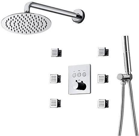 Wannenarmaturen, Küchenarmatur, 3-in-1-Duscharmatur-Set, Badezimmer-Thermostat-Wandmontage-Duschsystem, 245-mm-Duschkopf mit Brausekopf und 2-Funktions-Handbrause, Chrom (Farbe: Chrom) (Chrom) ShaoSu