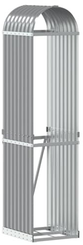 vidaXL Kaminholzunterstand, Kaminholzregal mit viel Stauraum, Feuerfest Brennholzregal mit Haken, Garten Holzlager Unterstand, Hellgrau 40x45x170cm Verzinkter Stahl