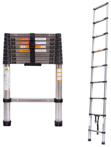Escalera telescópica Extensible de 2,6 m, Escalera Plegable, Antideslizante, de Acero Inoxidable, Multiusos, 150 kg de Carga
