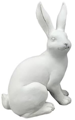 Posiwio frühlingshafter Osterhase Deko-Hase als hockender Osterhase Moppel in mattweißer antiker Optik in verschieden Größen (groß Blick rechts)