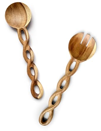 13 Wood Salad Tongs For Serving, Acacia Wood Kitchen Utensils Set, Salad Mixing Dinner Fork and Spoon Long Handle Salad Server Set Kitchen, Housewarming Gift Ideas, Set of 2 (Acacia Wood)