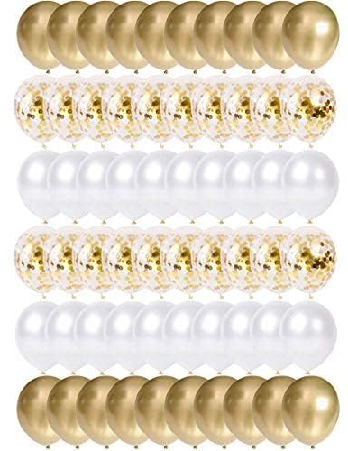 Luftballons Gold 60 Stück Luftballons Metallic Gold Weiß, Golden Konfetti Balloons, für Geburtstag, Babyparty, Hochzeit Valentinstag JGA Deko, Abschlussfeier Silvester Party Dekoration