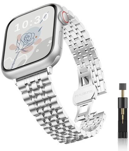 Niboow Bracelet pour Apple Watch 38mm 40mm 41mm 42mm Series 11/10/9/8/7/6/5/4/3/2/1, Femme Bracelet de Remplacement en Métal Acier Inoxydable pour Apple iWatch SE 3/SE 2- Argent