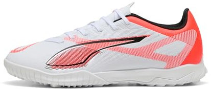 PUMA Unisex Ultra 5 Play TT Soccer Shoe, White Black-Glowing RED, 5 UK