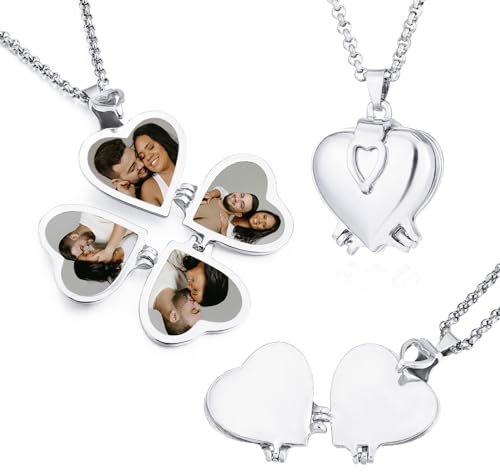 MeMeDIY Personalisierte Herz Medaillon-Halskette Hält 4 Fotos für Damen Foto Medaillon Halskette Gold plattiert Vintage Medaillon Halskette Schmuck Geschenk für Tochter/Mütter -B1