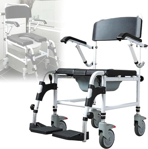 QJWM Toilettenstuhl Multifunktionaler Duschstuhl Mit Rollen Dusch Toilettenstuhl Fahrbar Mit Urineimer Für Patienten Senioren Schwangere A