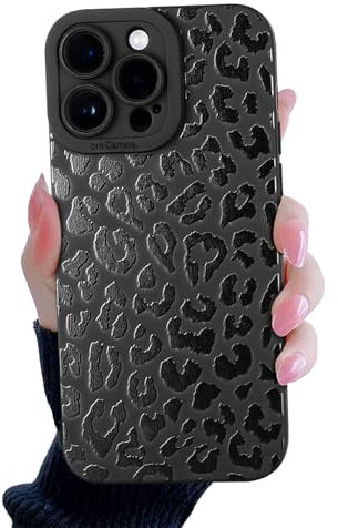 Compatible for iPhone 14 Pro Max Case, Black Small Leopard Cute Cheetah Pattern Design for Women Girls, Soft TPU Slim Profile, Anti-Slip Shockproof Protective Girly