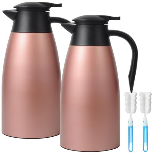 70 oz Thermal Coffee Carafe, Updated 2 PCS Insulated Stainless Steel Coffee Carafes for Keeping Hot Coffee & Water Hot Beverage-12Hours, Double Walled Vacuum Coffee Carafe(Pink+Pink)