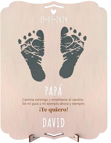 nagu® Regalo Bebe. Marco Huellas Bebé Recién Nacido. Regalo de Madera 30x22cm, Espacio para Huella Bebe Pie y Manos o toda la Familia y Foto. Incluye Soporte y Kit de Letras para Nombres y Fechas