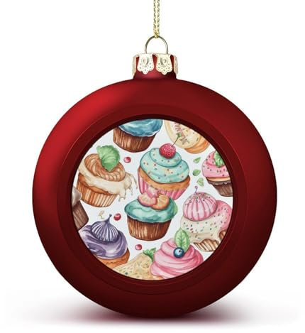 NHYDSPQ Weihnachtsbaumschmuck, Kugeln, Cupcakes, Donuts, Muffins, Zucker-Druck, Weihnachtskugel-Set, Weihnachtsbaumschmuck, hängende Kugeln, 4 Stück