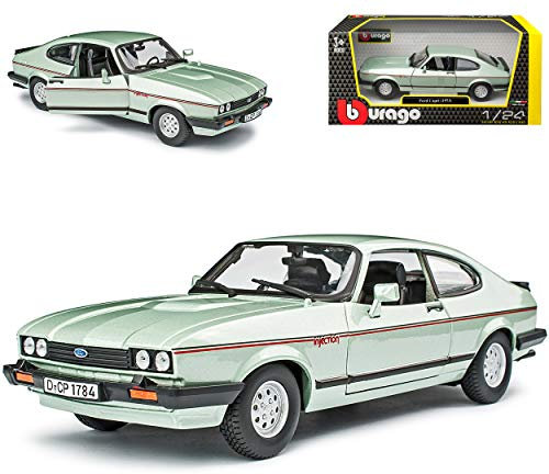alles-meine.de GmbH Ford Capri MK II 2.8 Injection Coupe Grün Grau Metallic 2. Generation Facelift 1978-1986 1/24 Burago Modell Auto mit individiuellem Wunschkennzeichen
