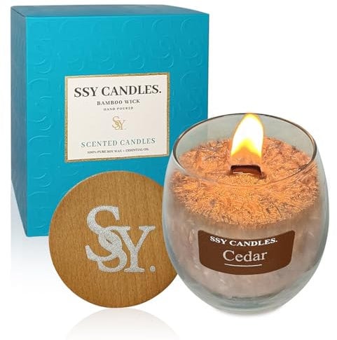 Kerzen im Glas/Candle Duftkerze im Glas/Cedar/Holzdocht/Eis knacken Textur/Ausgewählte Gewürze/Natürliches Sojawachs/Brenndauer bis zu 50+ Stunden