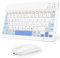 SOPPY Tastiera e Mouse Bluetooth Portatili, Mini Tastiera Ricaricabile, Tastiera Wireless per iPad/Samsung Tab/Lenovo Tab/iOS/Android/Windows, Layout Italiano (Bianco e Blu)