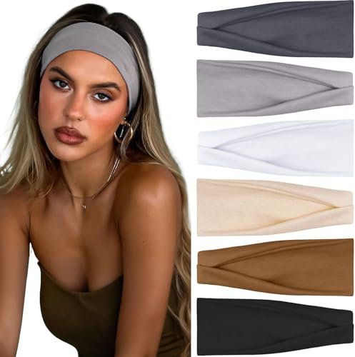 Tumurup Stirnband Damen Sport Haarband Schwarz 95% Baumwolle, 6 Stück – Elastische Schweißband Dünn Haarbänder für Yoga, Fitness, Laufen & Kosmetik – Unisex Headband für Damen & Herren