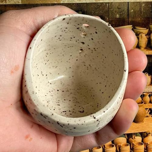 Fnaekier Pottery he-rb Stripper Bowl, 2025 New Leafy Vegetable Stripping Tool - Leafy Greens Leaves Removal Bowl with 4 Holes, Handmade he-rb Stripper Tool for Dishwasher and Microwave