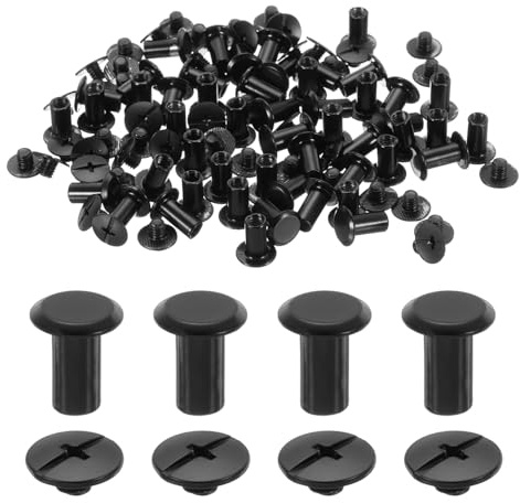QUARKZMAN 50set Vis Chicago Métal Tête Phillips Vis À Fixer Clou Rivet Noir | Goujon Rivets Pour DIY Ceinture En Cuir Sac Reliure, M5 x 10mm