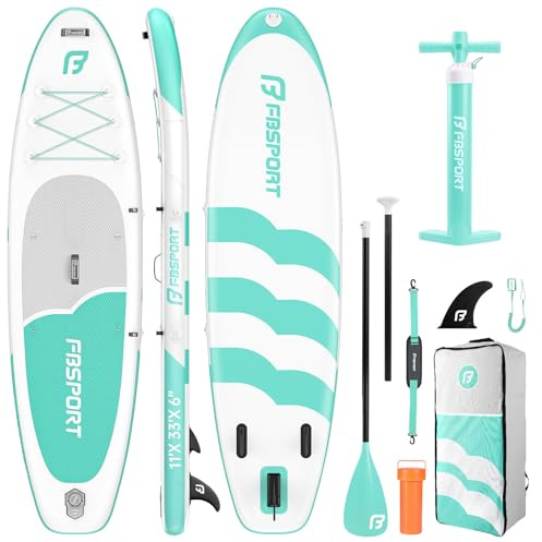FBSPORT Stand UP Paddling Board 335cm SUP für Erwachsene mit Anti-Rutsch Deck, 15cm Extra Dicke Surfboard Aufblasbares, 160kg Tragkraft, Komplettset mit Paddel Pumpe & Zubehör für Yoga Reisen Surfen