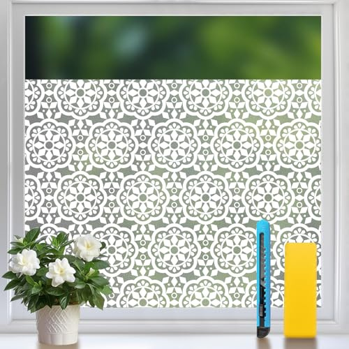 Niviy Window Film Privacy, Patterned Frosted Privacy Film for Glass Windows - Self Adhesive Static Cling Frosting films Tint Stickers for Home Bathroom Office 59.5x200cm (23.4x78.7)