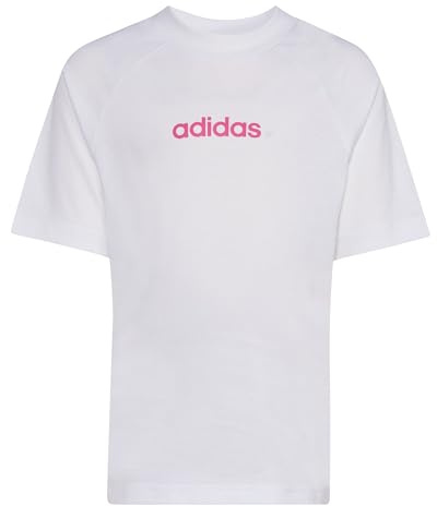 adidas Unisex Kids Essentials Linear Logo Shirt, White/Pink Fusion, 6-7 Years