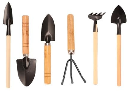 6 Pcs Garden Tool Set - Miniature Gardening Kit with Wood Handle Shovels, Rakes for Succulents, Houseplants, Potted Flower Care - Gardening Accessories for Home and Office Plant Enthusiasts