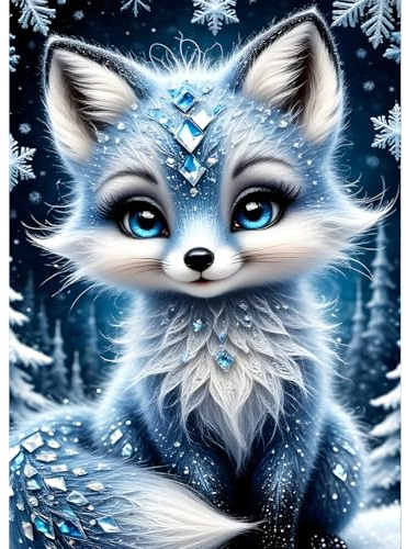 QQYRHN 5D DIY Renard Rêveur Kits de Peinture Diamant, Complète Flocons de Neige Diamond Painting pour Adulte Débutants,Hiver Art du Diamant, Décoration Murale Maison Peinture au Diamant Avec 30x40 cm