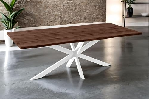 SAM Esstisch Josy | 240 x 100 cm | Holz Nussbaum-Optik | Spider-Gestell Metall Weiß | 40 mm Tischplatte mit Baumkante | Tisch für Esszimmer & Küche