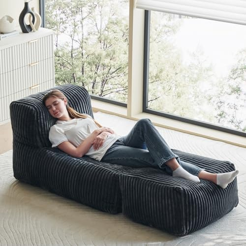 Ayovoch 69 Inch Chaise Lounge Chair Indoor, Oversized Corduroy Upholstered Boneless Sofa Bed, Deep Seat Sleeper Couch Reading Chairs, Cloud Couches for Living Room Bedroom, No Assembly Required (Gray)