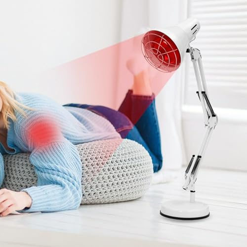 Rotlichtlampe Wärmelampe, 150W Infrarotlampe mit Ständer, Timer, Einstellbarer Height und Temperatur, Rotlichtlampe Therapie zur Linderung von Verspannungen in Rücken, Schultern, Knien und Nacken