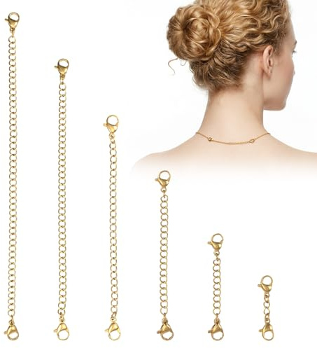 Shimmeroo 6PCS Gold Necklace Extender, Removable Extenders Chain | with Lobster Claw Buckles for DIY Jewelry Making of Necklaces Bracelets Anklets (1, 2, 3, 4, 5, 6)