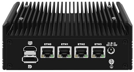 Glovary Fanless Mini PC Ryzen 5 5500U, 4 x i226V 2.5GbE LAN Micro Firewall Appliance OPNsense Router, DDR4 8 GB RAM 128 GB SSD, AES-NI, 2 x DDR4, 2 x NVMe Slot, 3 Display, Tipo C Supporto 12-20V