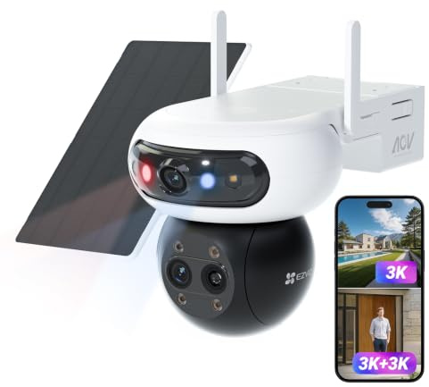 EZVIZ 3K Security Camera Outdoor Wireless,360° Triple-Lens PTZ, CB90F | AI Human Vehicle Detection, 360° PTZ, Color Night Vision, 12x Auto-Zoom Tracking, 10400mAh Solar Powered, IP65