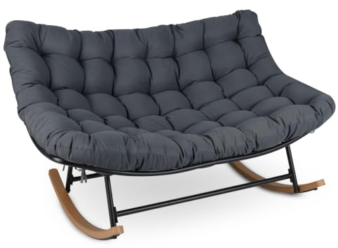 COSTWAY Schaukelstuhl 2 Personen Outdoor, Schaukelsessel mit dickem Kissen | XXL Relaxsessel bis 320 kg belastbar, für Balkon, Garten und Wohnzimmer, Dunkelgrau