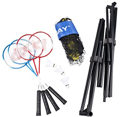 Donnay Badmintonset mit Netz - MT9pc2as - Inkl. 4 Badmintonschläger, 3 Shuttles, Luxus-Fall für die Schläger