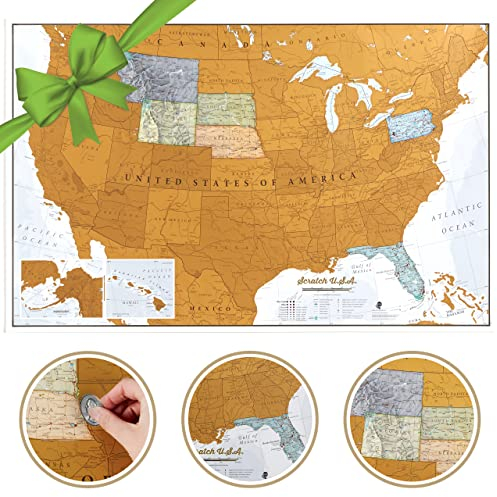 Maps International Scratch Off Karte der USA - USA Wandkarte - Rubbeln - Detaillierte Kartographie - US-Staaten - Nationalparks - 24x36