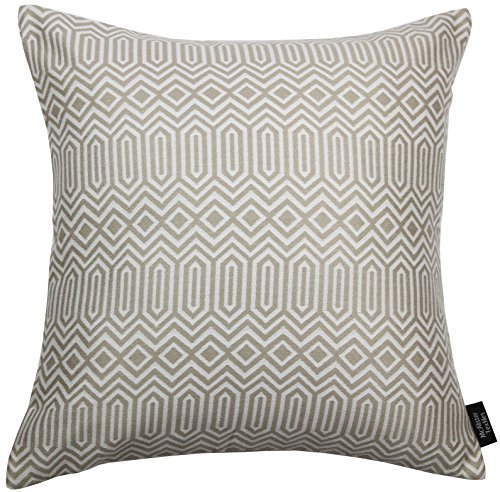 McAlister Textiles Colorado | Kissen mit Füllung in natürlichem Taupe | 43 x 43 cm | Gewobenes geometrisches Jaquard Muster | Ethno-Design Deko Kissen gefüllt für Sofa, Couch