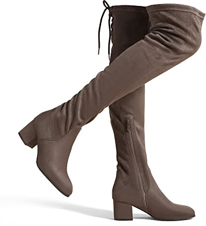 DREAM PAIRS Women's Over The Knee Thigh High Low Block Heel Boots,Size 6,Khaki,Laurence