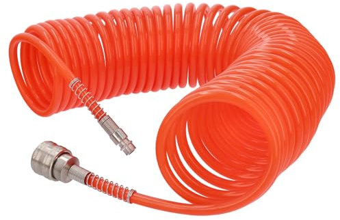 GEPCO Druckluft Spiralschlauch 10m - PE Luftschlauch 6.5x10mm mit 1/4 Anschluss - flexibler Schlauch für Kompressor, Werkstatt, Druckluftwerkzeuge - Druckluft Zubehör für Kompressor