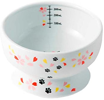 Necoichi Raised Cat Water Bowl, Elevated, with Measurement Lines, Dishwasher and Microwave Safe, No.1 Seller in Japan! (Cherry Blossom Limited Edition, Regular)