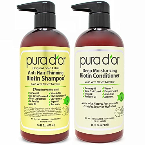 PURA D'OR Gold Label anti-thinning Deep Moisturizing Therapie Shampoo & Conditioner Set, klinisch getestet Effektive Lösung, mit Organic & natürliche Inhaltsstoffe für alle Haartypen, Männer & Frauen