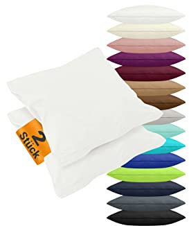 npluseins 2er Pack Kissenbezüge aus Jersey-Baumwolle in unifarbenem Design 1179.1539, ca. 40 x 40 cm, weiß