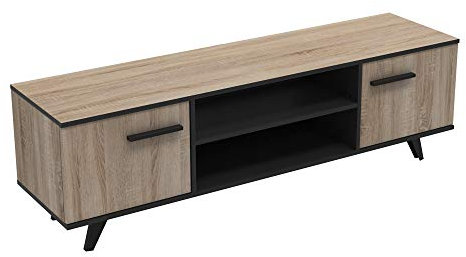 Demeyere - Meuble TV au Style Industriel Tendance - 2 Niches 2 Portes Ouvrantes - Banc au Support Robuste pour Votre écran de télé - Collection Wayne