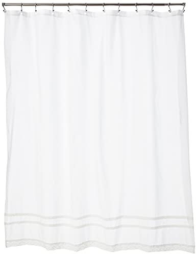 Laura Ashley Home Annabella | Tenda da doccia moderna resistente alla muffa e alla muffa, design elegante antimicrobico, 182,9 x 182,9 cm, bianco