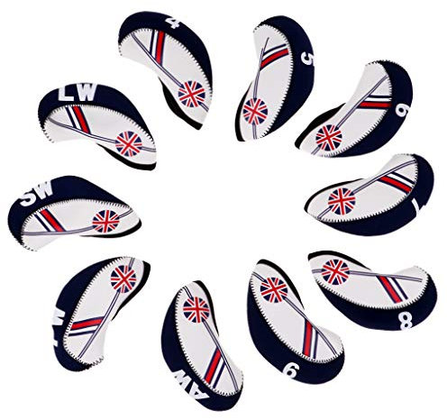 10pcs Golf Eisen deckt Eisenhauben Headcover Schlägerkopfhüllen Putter Cover Schlägerhaube für Golfschläger, Beige + Dunkelblau